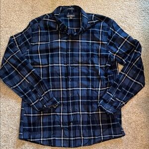Eddie Bauer Navy and White Plaid Button Down Shirt